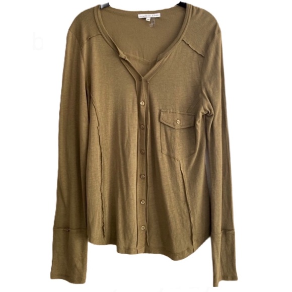 Young Fabulous & Broke Tops - Young Fabulous & Broke Olive Long Sleeve Button Down Shirt With Pocket (M)